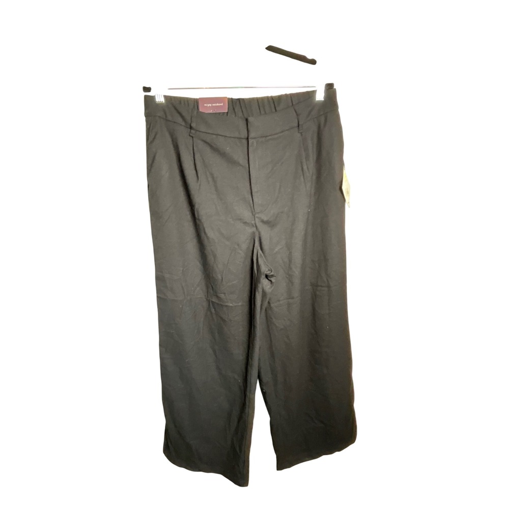 Wide Leg Trousers - Elastic No Gap Waistband Stretch Black Size 16